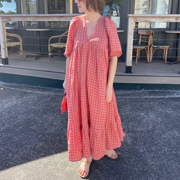 Hackwith Design House Ruffle Midi Dress in Watermelon - Picture 3 of 5